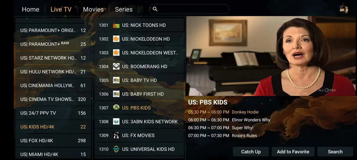 Nixon IPTV television electronic program guide EPG preview