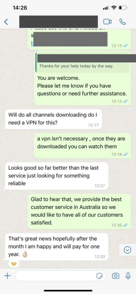 Customer WhatsApp message requesting multi screen device setup assistance